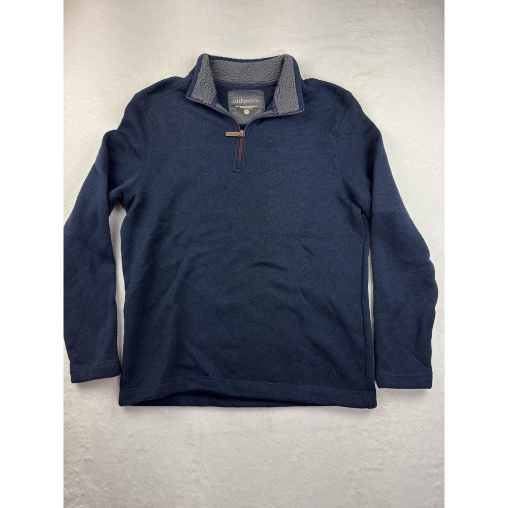 G.H. Bass & Co Sweater Mens Medium Blue Sherpa Lined Quarter Zip Pullover Casual
